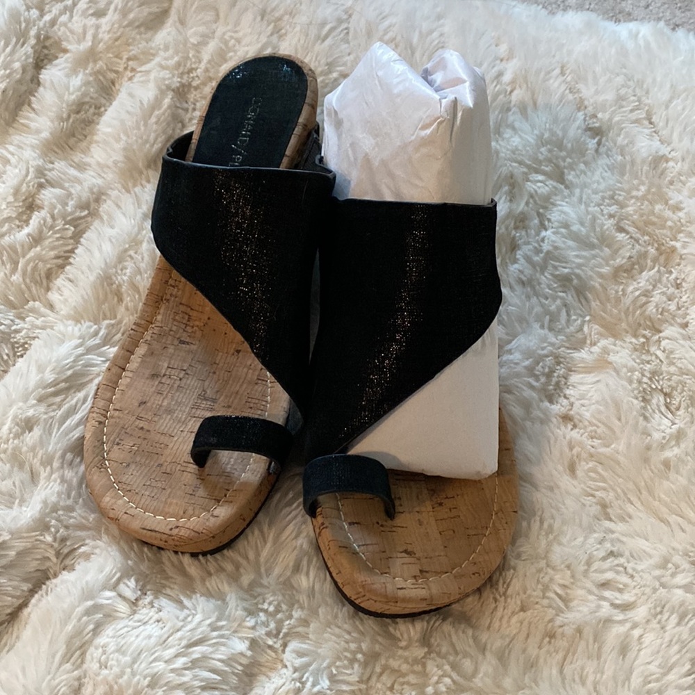 Worn twice: Donald Pliner Cork Wedge metallic black